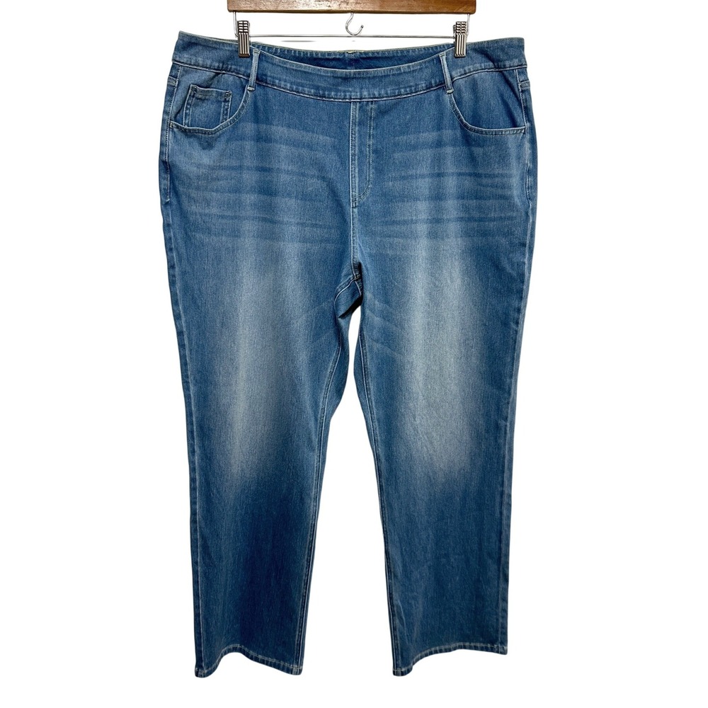 Halara Flex Jeans Women 2X Plus Blue Pull On Straight Leg Stretch Denim Casual